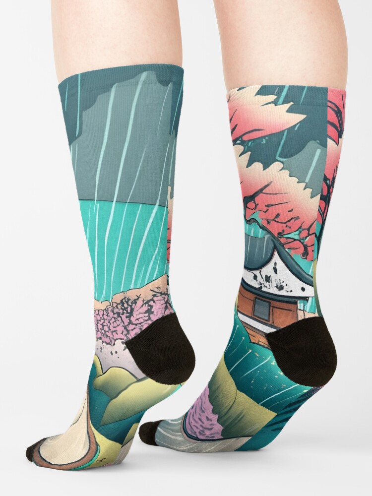 Thumbnail 4 of 5, Socks, Old abandoned Traditional Japanese house Minka Drawing designed and sold by Patricks-Art.