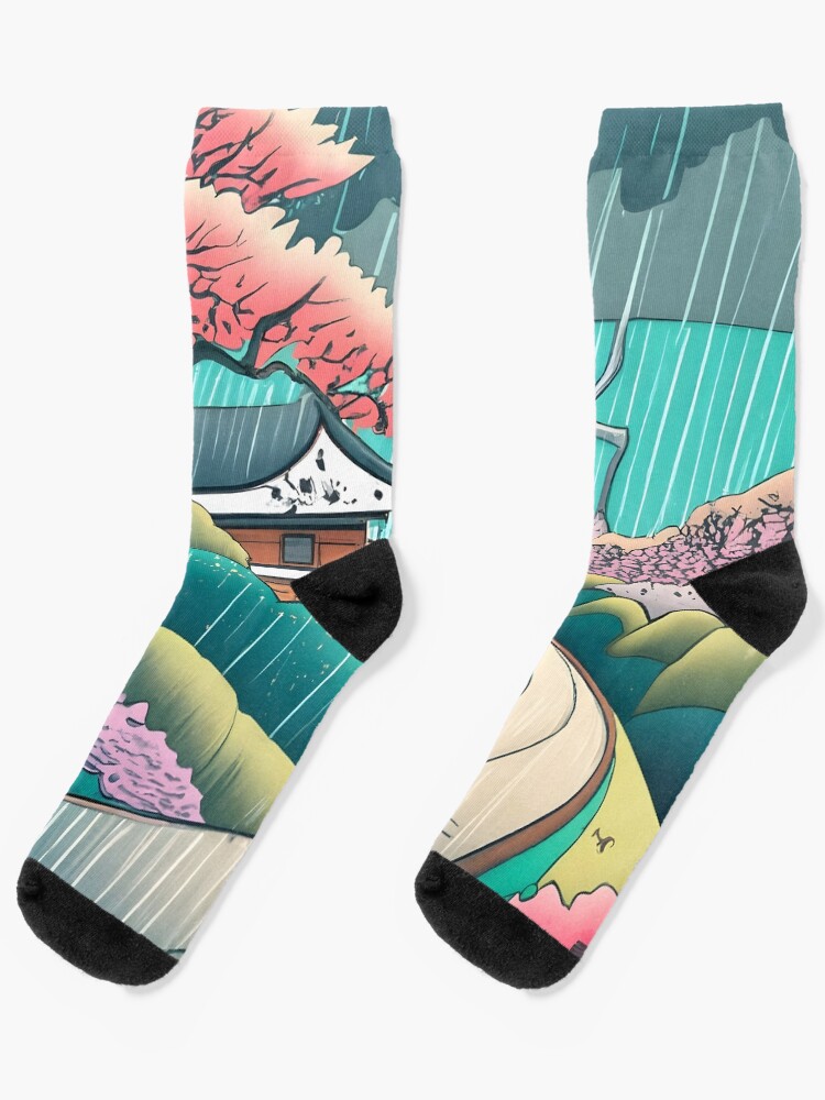 Thumbnail 1 of 5, Socks, Old abandoned Traditional Japanese house Minka Drawing designed and sold by Patricks-Art.