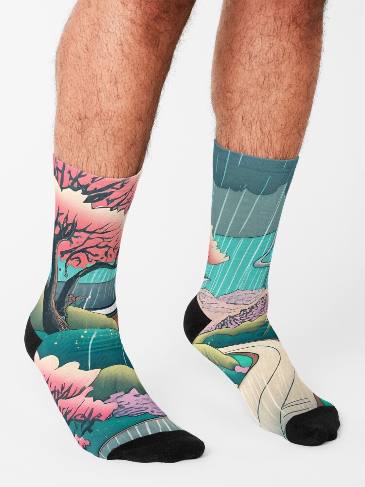 Thumbnail 3 of 5, Socks, Old abandoned Traditional Japanese house Minka Drawing designed and sold by Patricks-Art.