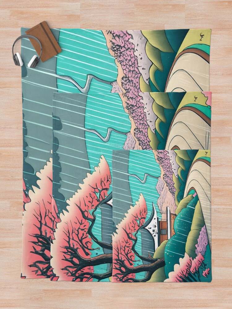 Thumbnail 5 of 6, Throw Blanket, Old abandoned Traditional Japanese house Minka Drawing designed and sold by Patricks-Art.