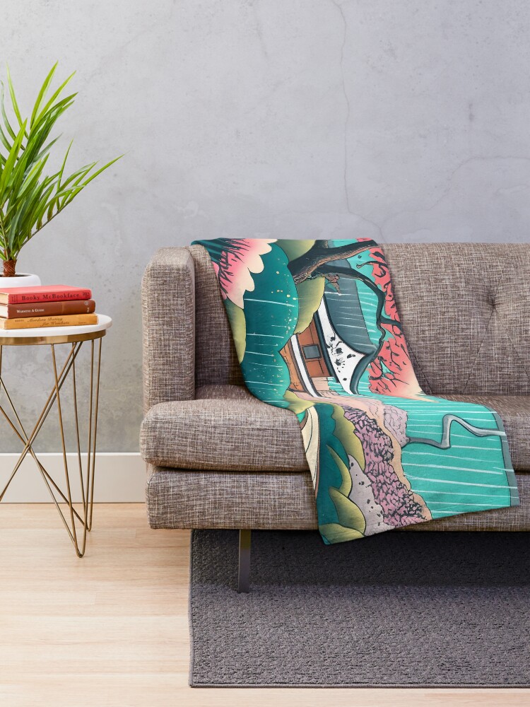 Thumbnail 2 of 6, Throw Blanket, Old abandoned Traditional Japanese house Minka Drawing designed and sold by Patricks-Art.