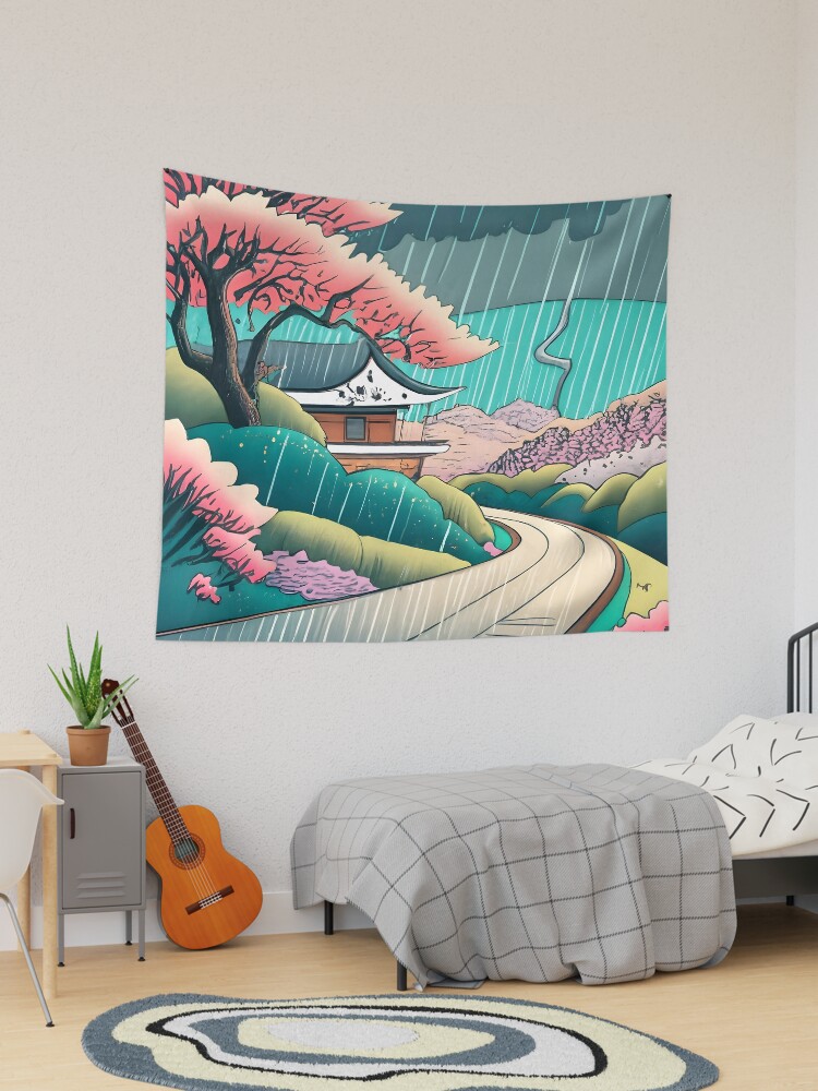 Thumbnail 1 of 3, Tapestry, Old abandoned Traditional Japanese house Minka Drawing designed and sold by Patricks-Art.