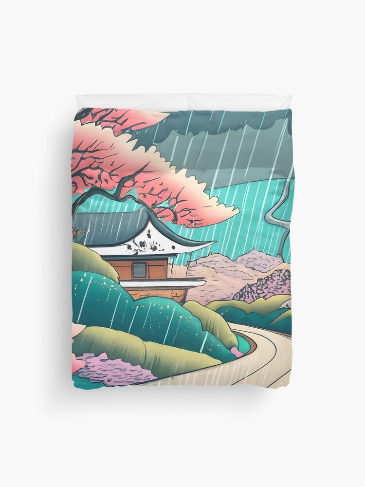 Thumbnail 1 of 2, Duvet Cover, Old abandoned Traditional Japanese house Minka Drawing designed and sold by Patricks-Art.