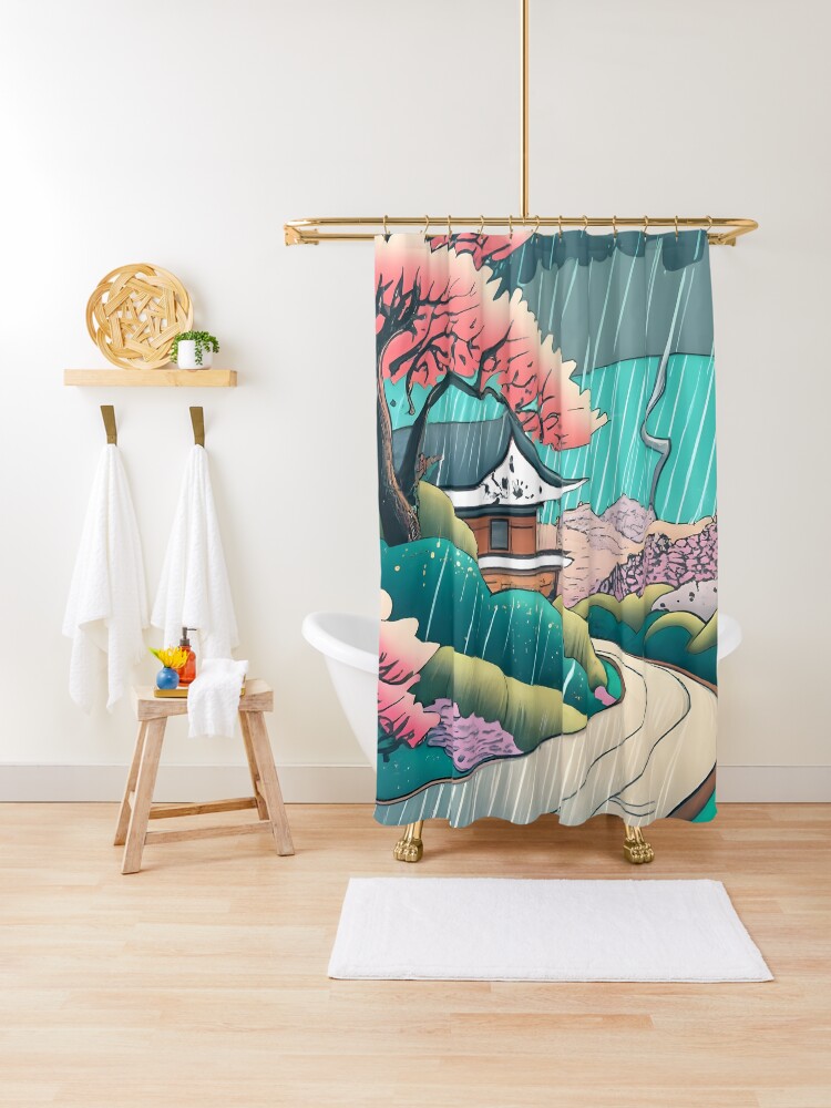 Thumbnail 1 of 5, Shower Curtain, Old abandoned Traditional Japanese house Minka Drawing designed and sold by Patricks-Art.
