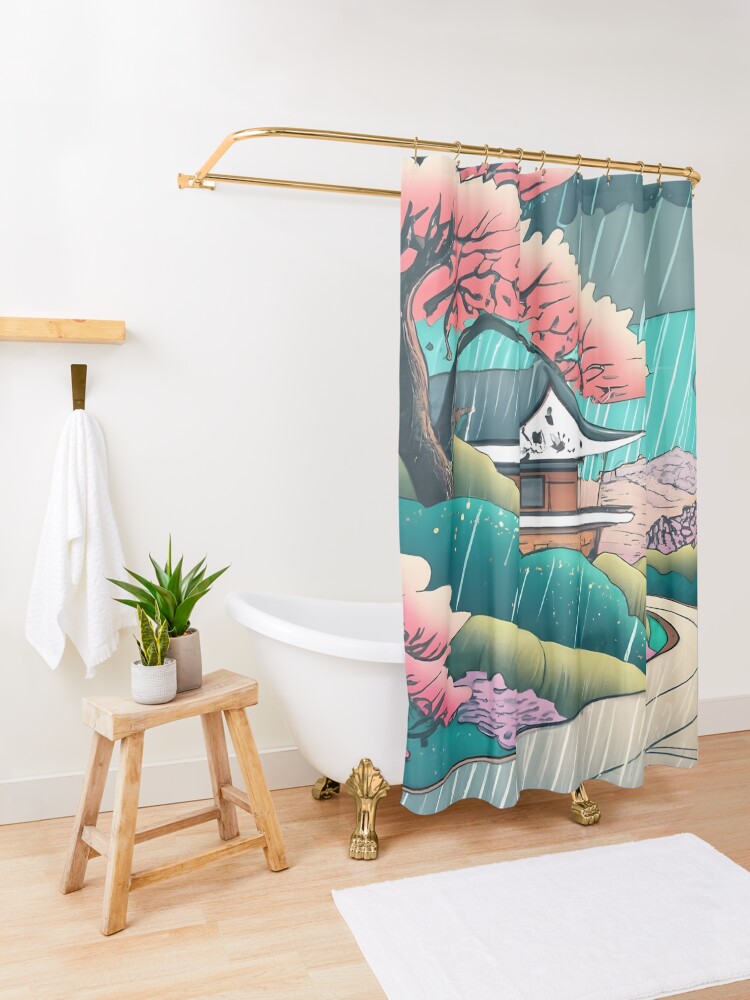 Thumbnail 3 of 5, Shower Curtain, Old abandoned Traditional Japanese house Minka Drawing designed and sold by Patricks-Art.