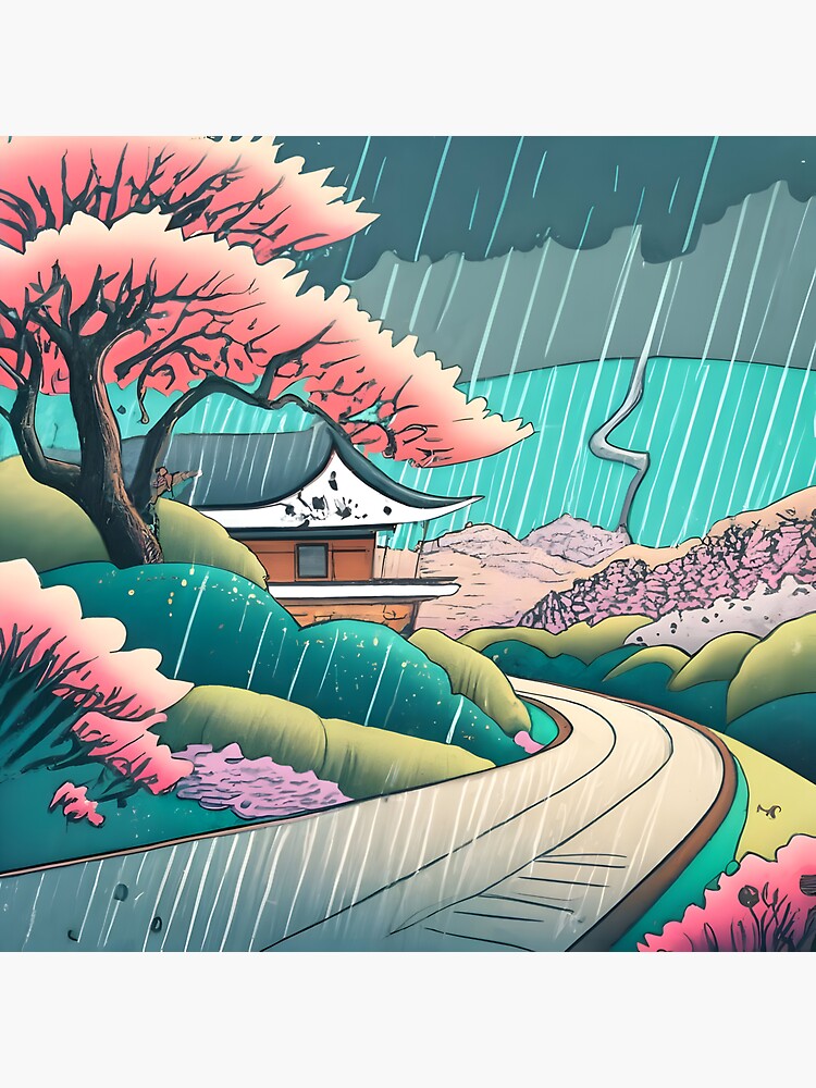 Thumbnail 4 of 4, Sticker, Old abandoned Traditional Japanese house Minka Drawing designed and sold by Patricks-Art.