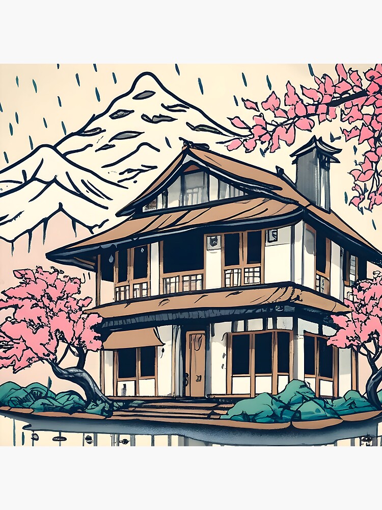 Thumbnail 3 of 3, Pin, Old abandoned Traditional Japanese house Minka Drawing designed and sold by Patricks-Art.