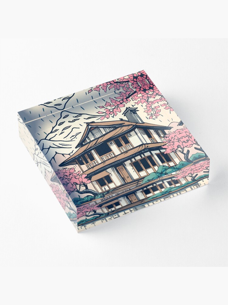 Thumbnail 3 of 5, Acrylic Block, Old abandoned Traditional Japanese house Minka Drawing designed and sold by Patricks-Art.