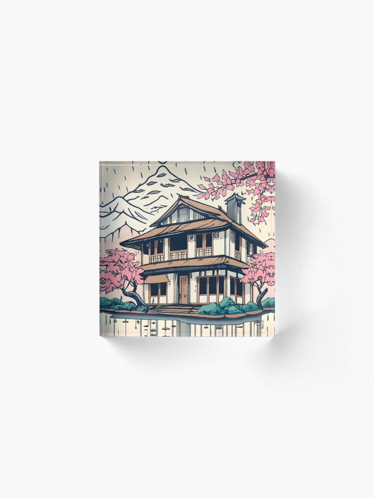 Thumbnail 2 of 5, Acrylic Block, Old abandoned Traditional Japanese house Minka Drawing designed and sold by Patricks-Art.