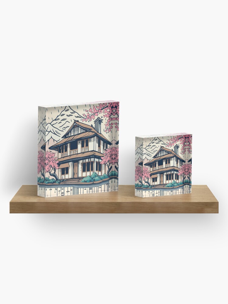 Thumbnail 4 of 5, Acrylic Block, Old abandoned Traditional Japanese house Minka Drawing designed and sold by Patricks-Art.