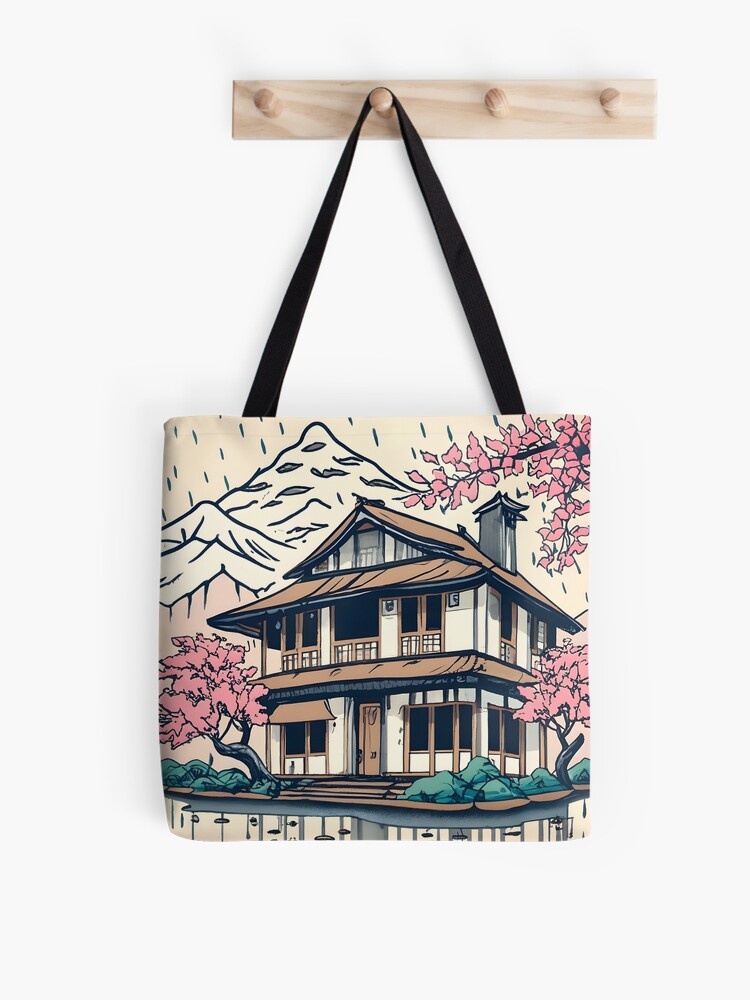 Thumbnail 1 of 2, Tote Bag, Old abandoned Traditional Japanese house Minka Drawing designed and sold by Patricks-Art.