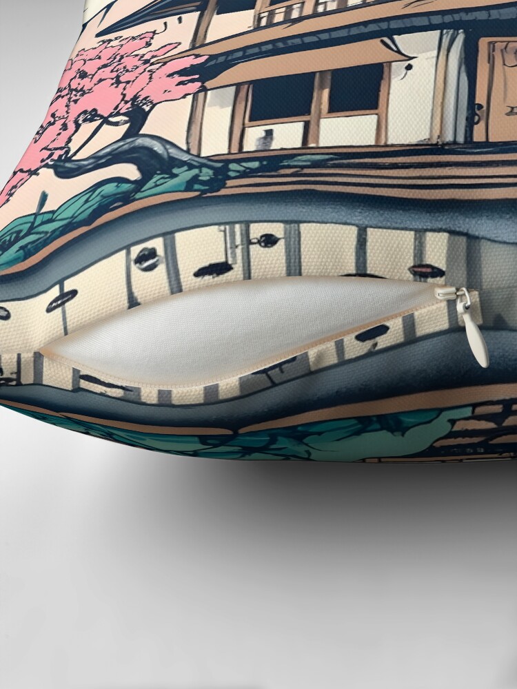 Thumbnail 2 of 4, Pillow, Old abandoned Traditional Japanese house Minka Drawing designed and sold by Patricks-Art.