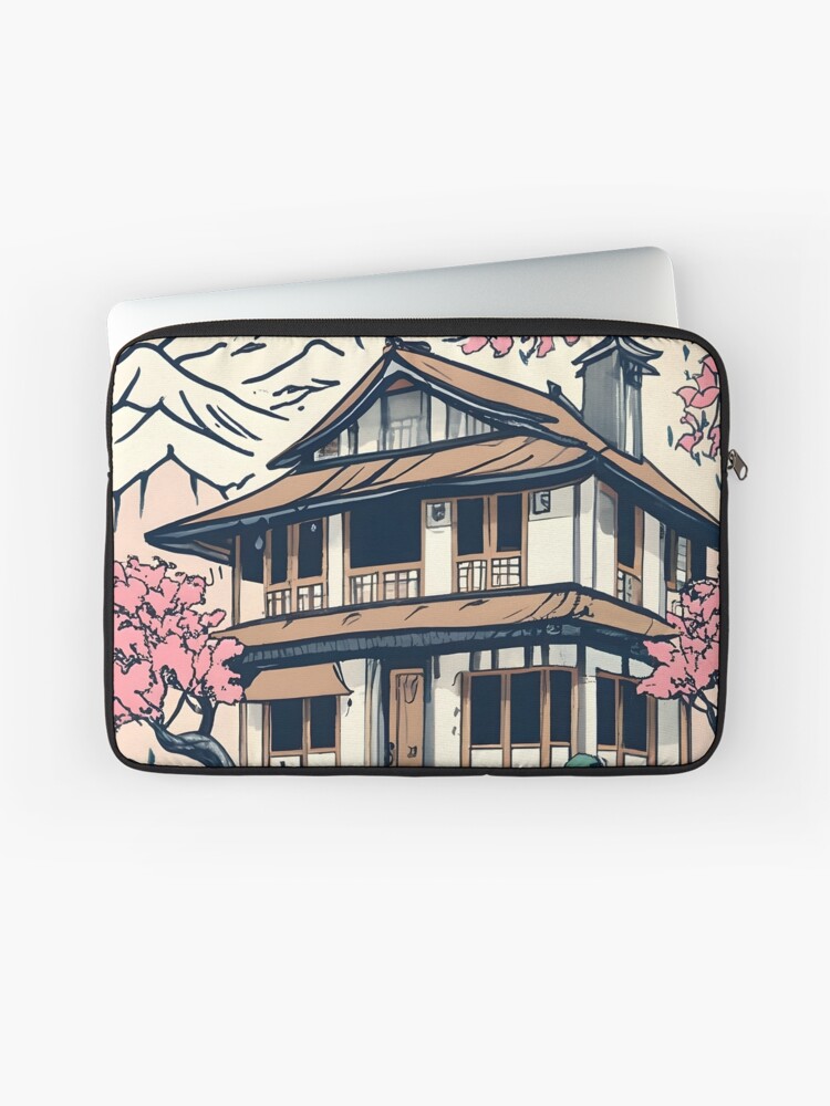 Thumbnail 1 of 2, Laptop Sleeve, Old abandoned Traditional Japanese house Minka Drawing designed and sold by Patricks-Art.