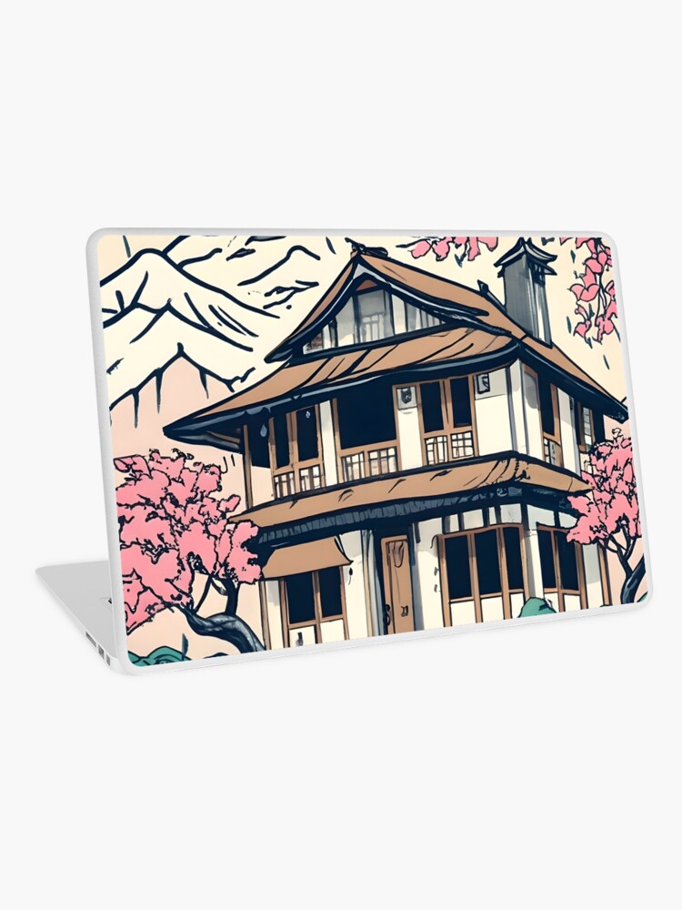 Thumbnail 1 of 2, Laptop Skin, Old abandoned Traditional Japanese house Minka Drawing designed and sold by Patricks-Art.