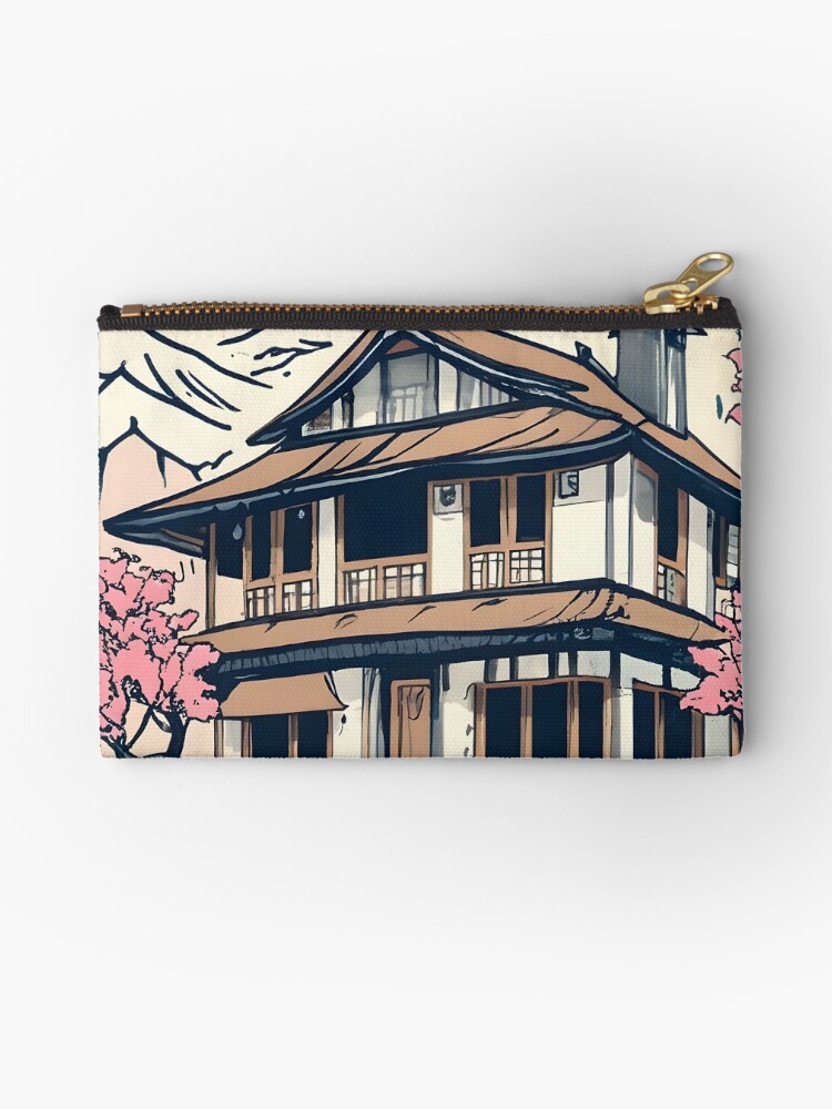 Thumbnail 1 of 4, Zipper Pouch, Old abandoned Traditional Japanese house Minka Drawing designed and sold by Patricks-Art.