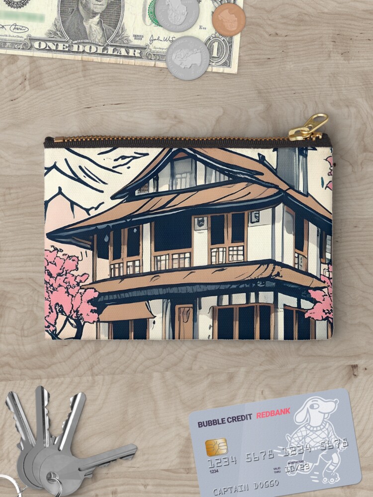 Thumbnail 3 of 4, Zipper Pouch, Old abandoned Traditional Japanese house Minka Drawing designed and sold by Patricks-Art.