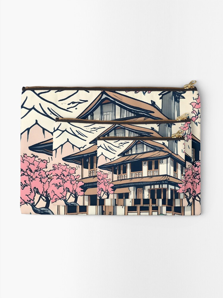 Thumbnail 2 of 4, Zipper Pouch, Old abandoned Traditional Japanese house Minka Drawing designed and sold by Patricks-Art.