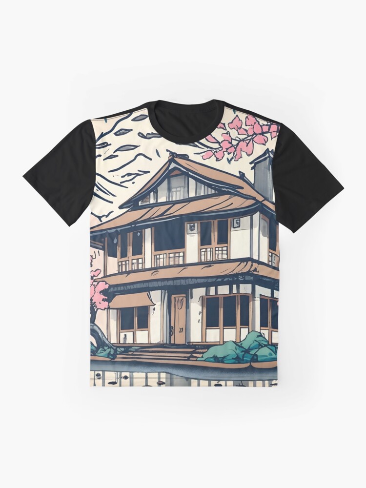 Thumbnail 4 of 5, Graphic T-Shirt, Old abandoned Traditional Japanese house Minka Drawing designed and sold by Patricks-Art.
