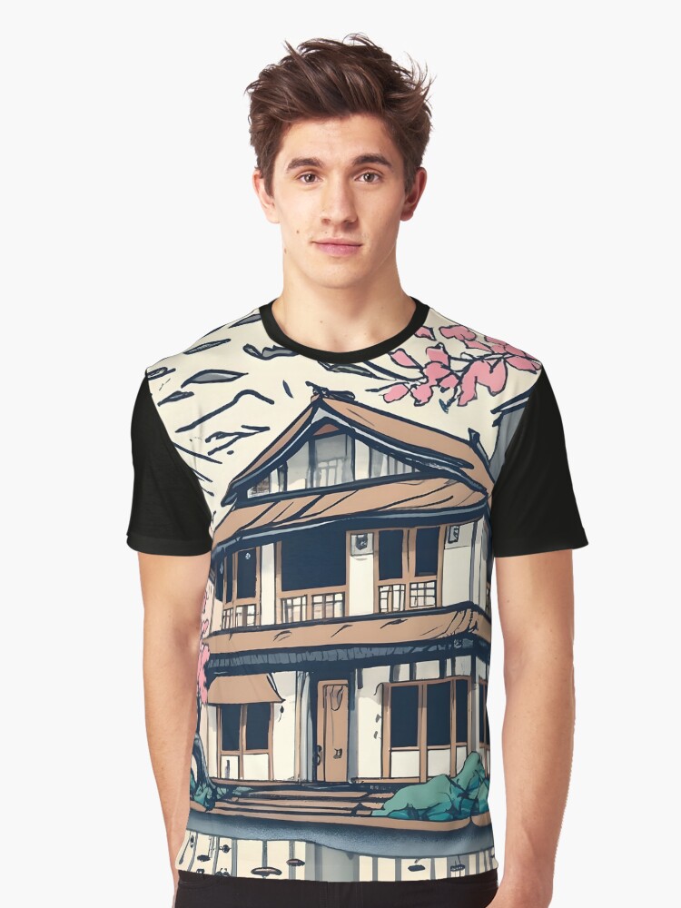 Thumbnail 1 of 5, Graphic T-Shirt, Old abandoned Traditional Japanese house Minka Drawing designed and sold by Patricks-Art.