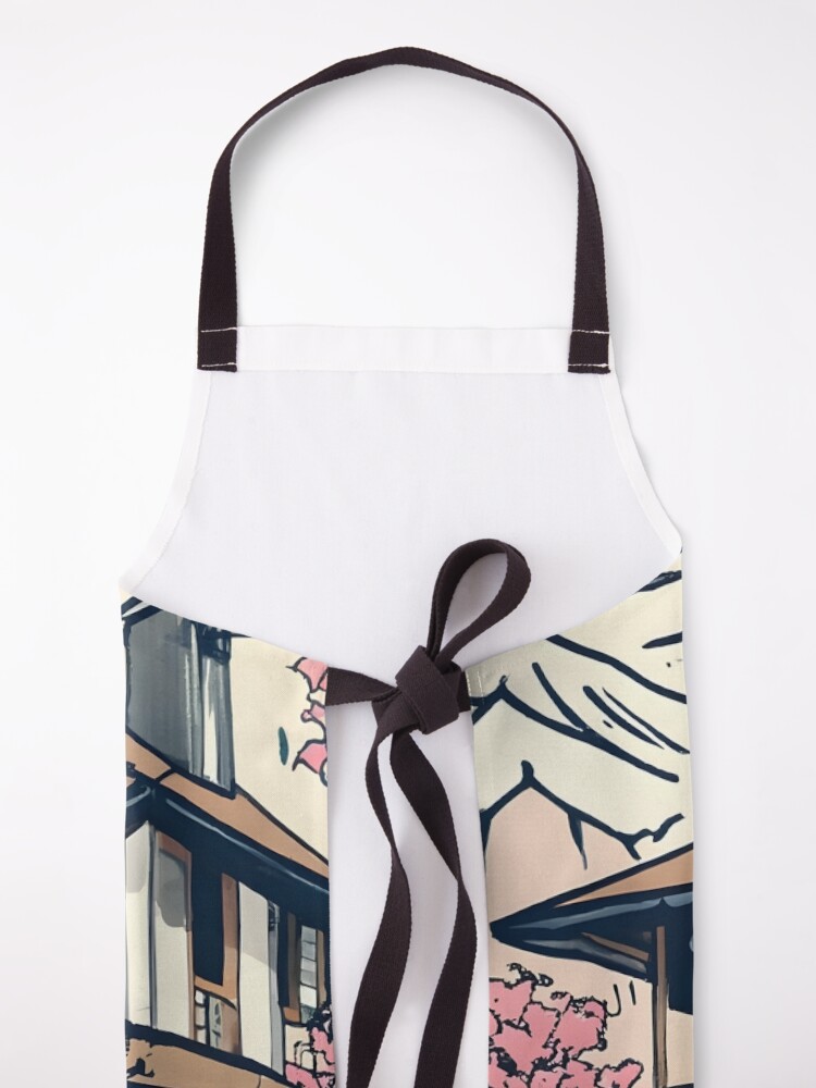 Thumbnail 5 of 6, Apron, Old abandoned Traditional Japanese house Minka Drawing designed and sold by Patricks-Art.