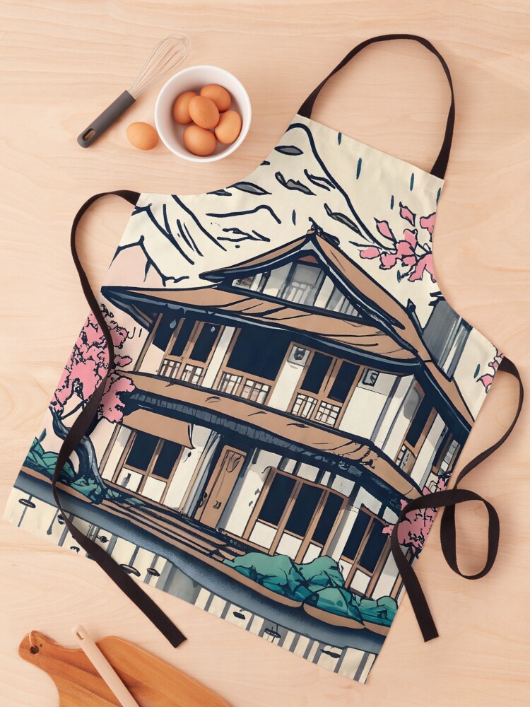 Thumbnail 1 of 6, Apron, Old abandoned Traditional Japanese house Minka Drawing designed and sold by Patricks-Art.