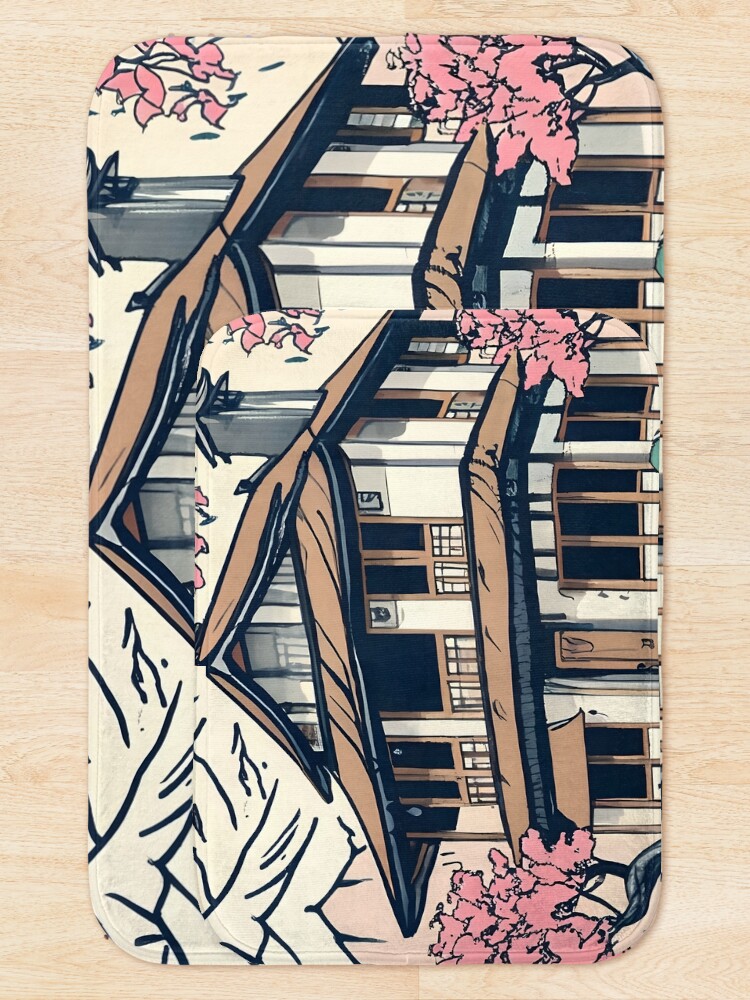 Thumbnail 5 of 6, Bath Mat, Old abandoned Traditional Japanese house Minka Drawing designed and sold by Patricks-Art.