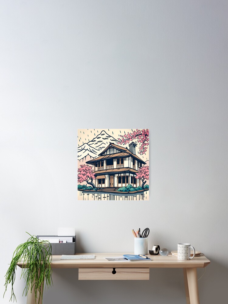 Thumbnail 2 of 3, Poster, Old abandoned Traditional Japanese house Minka Drawing designed and sold by Patricks-Art.