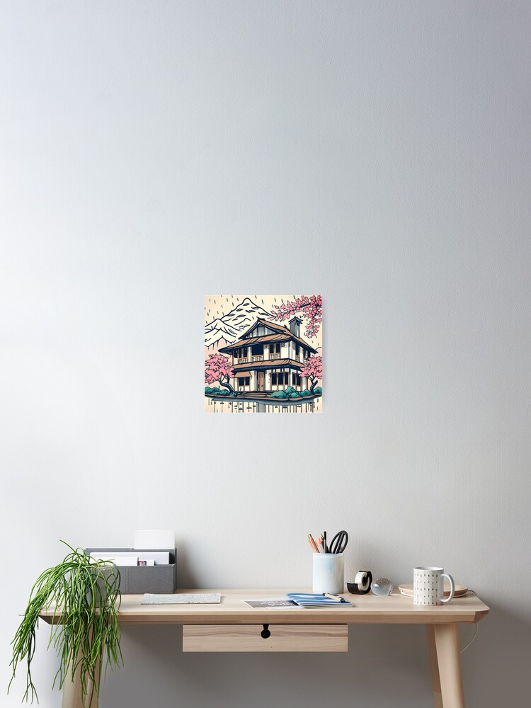 Thumbnail 2 of 3, Poster, Old abandoned Traditional Japanese house Minka Drawing designed and sold by Patricks-Art.