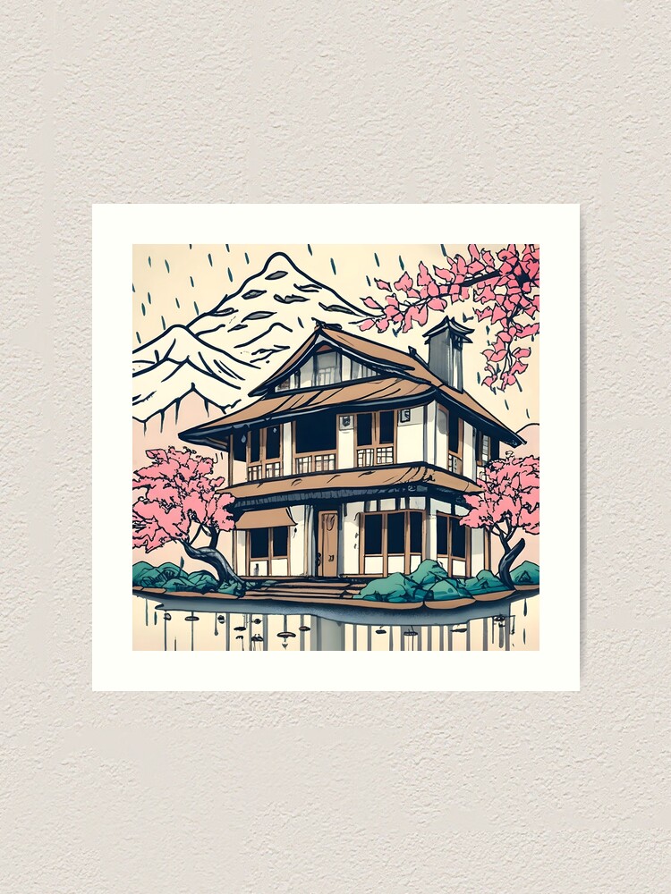 Thumbnail 1 of 3, Art Print, Old abandoned Traditional Japanese house Minka Drawing designed and sold by Patricks-Art.