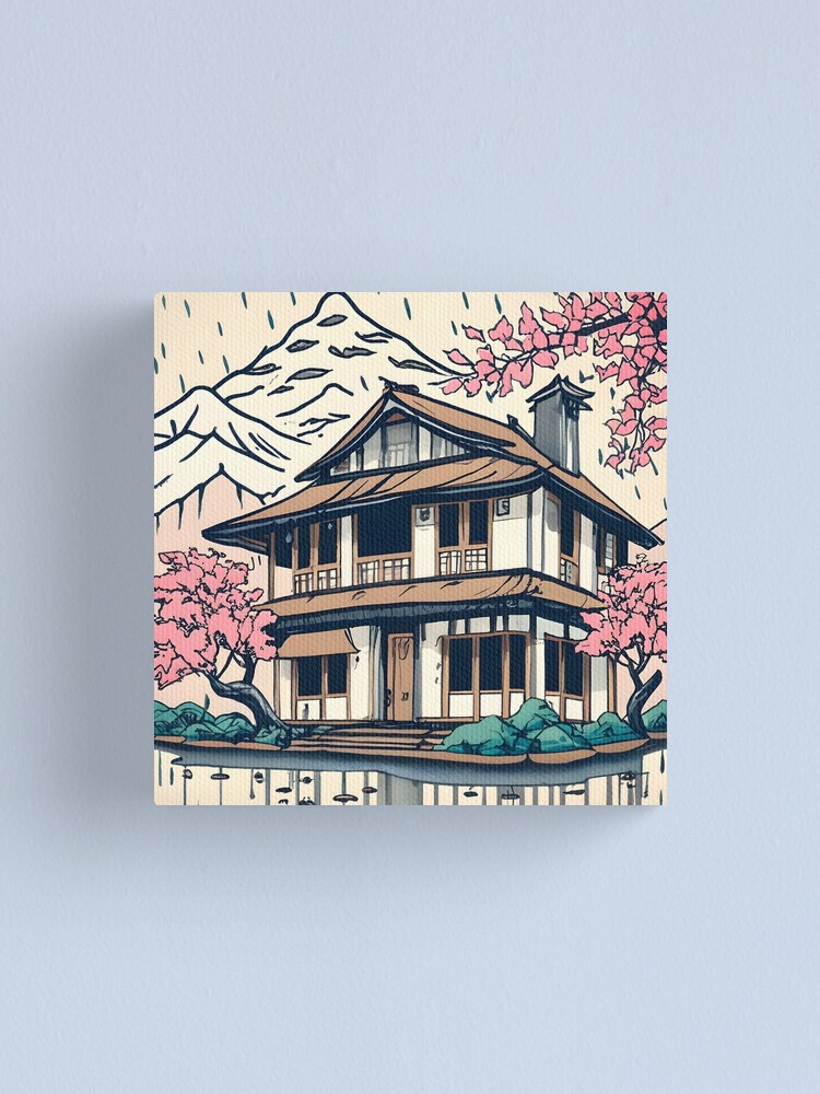 Thumbnail 1 of 3, Canvas Print, Old abandoned Traditional Japanese house Minka Drawing designed and sold by Patricks-Art.
