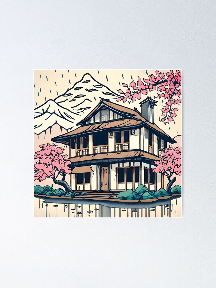 Thumbnail 1 of 3, Poster, Old abandoned Traditional Japanese house Minka Drawing designed and sold by Patricks-Art.