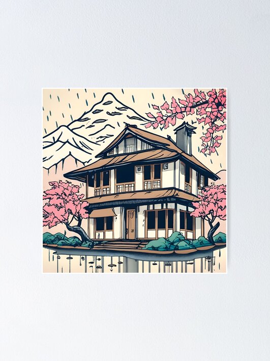 Thumbnail 1 of 3, Poster, Old abandoned Traditional Japanese house Minka Drawing designed and sold by Patricks-Art.