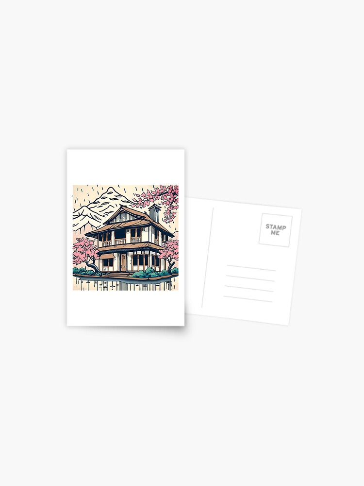 Thumbnail 1 of 2, Postcard, Old abandoned Traditional Japanese house Minka Drawing designed and sold by Patricks-Art.