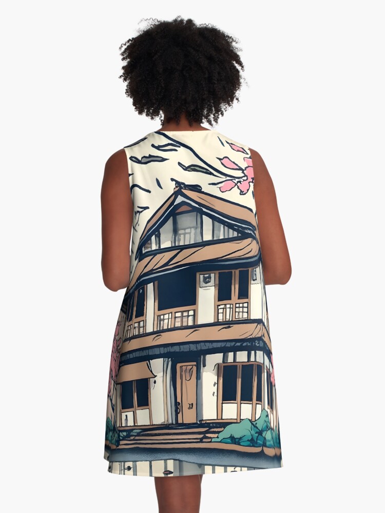 Thumbnail 3 of 4, A-Line Dress, Old abandoned Traditional Japanese house Minka Drawing designed and sold by Patricks-Art.