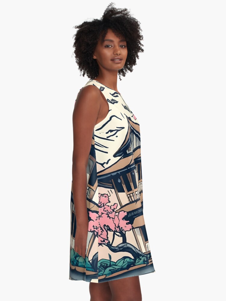 Thumbnail 2 of 4, A-Line Dress, Old abandoned Traditional Japanese house Minka Drawing designed and sold by Patricks-Art.