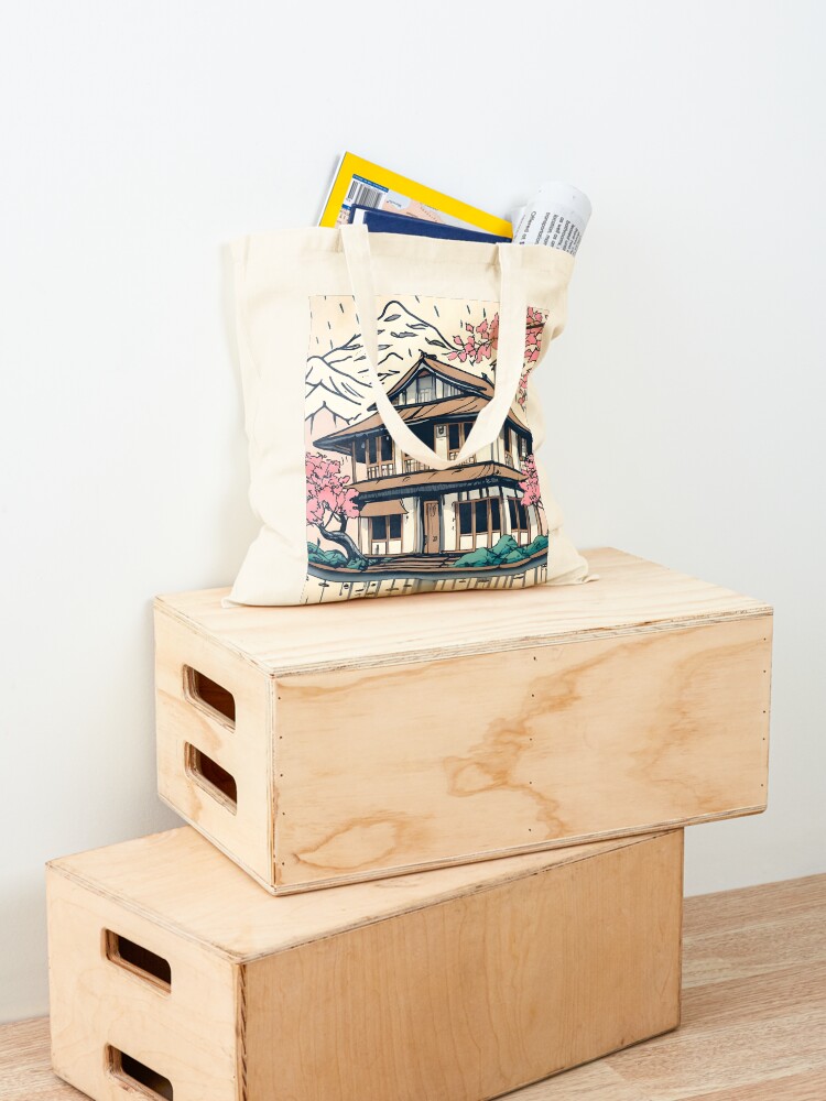 Thumbnail 4 of 5, Tote Bag, Old abandoned Traditional Japanese house Minka Drawing designed and sold by Patricks-Art.