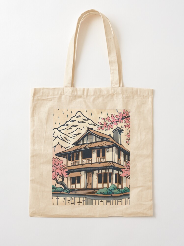 Thumbnail 2 of 5, Tote Bag, Old abandoned Traditional Japanese house Minka Drawing designed and sold by Patricks-Art.