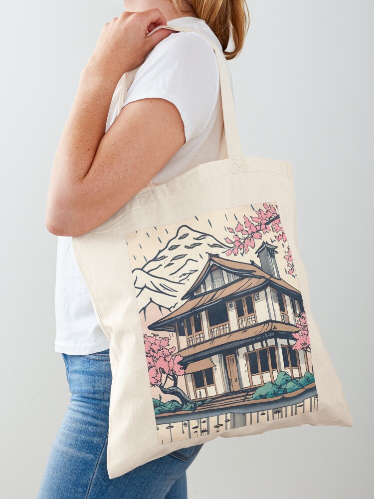 Thumbnail 1 of 5, Tote Bag, Old abandoned Traditional Japanese house Minka Drawing designed and sold by Patricks-Art.
