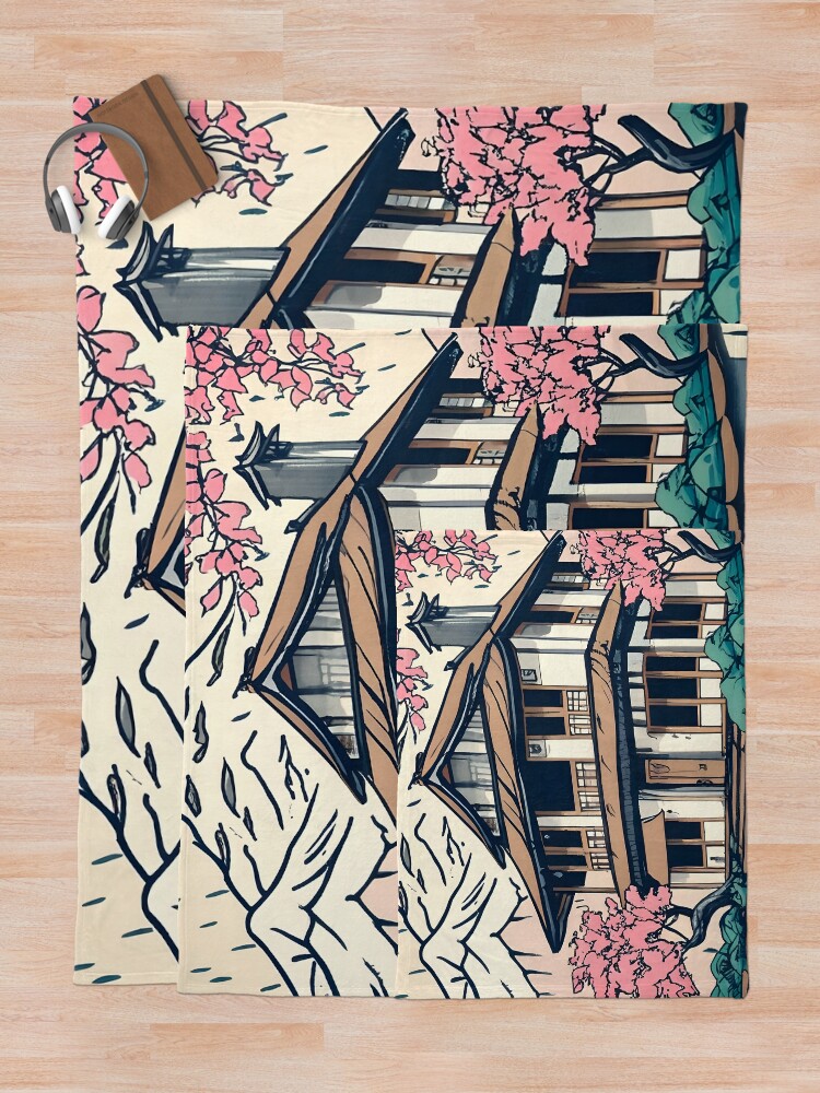 Thumbnail 5 of 6, Throw Blanket, Old abandoned Traditional Japanese house Minka Drawing designed and sold by Patricks-Art.