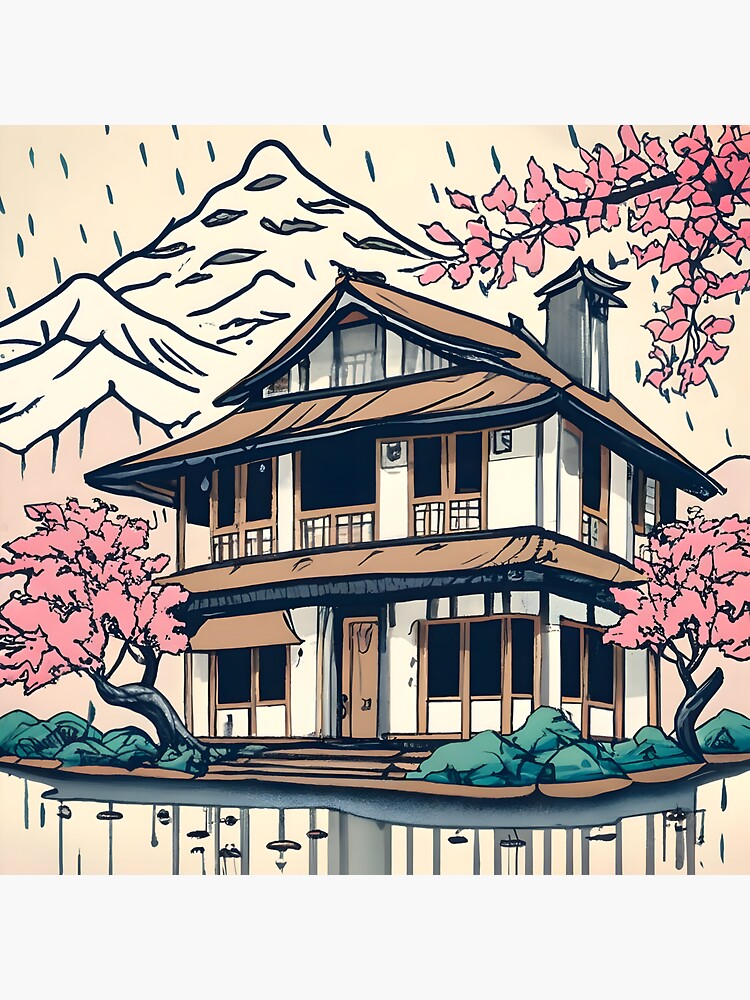 Thumbnail 3 of 3, Magnet, Old abandoned Traditional Japanese house Minka Drawing designed and sold by Patricks-Art.