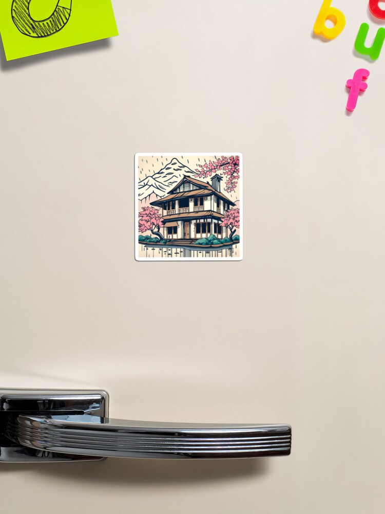 Thumbnail 1 of 3, Magnet, Old abandoned Traditional Japanese house Minka Drawing designed and sold by Patricks-Art.