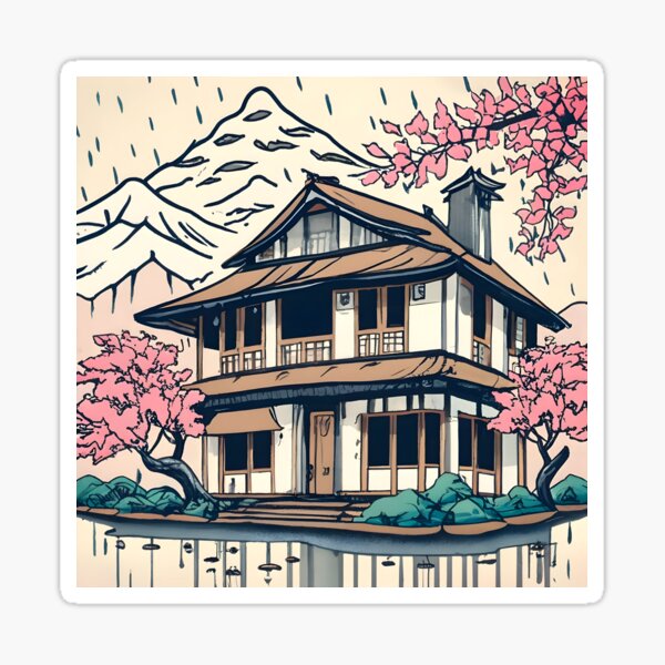 Item preview, Old abandoned Traditional Japanese house Minka Drawing designed and sold by Patricks-Art.
