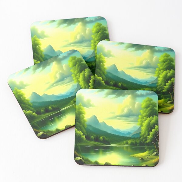 Item preview, Green Tress and River Painting designed and sold by celartinspire.