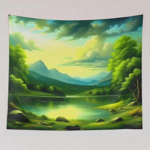 Item preview, Green Tress and River Painting designed and sold by celartinspire.
