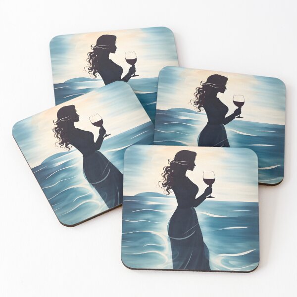 Item preview, Woman holding a whine glass, sillhoutte effect, ocean and vintage look designed and sold by AestheticArtHub.