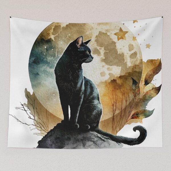 Item preview, Mystical Black Cat under the Full Moon - Dark Art Print designed and sold by amazinGraphic.