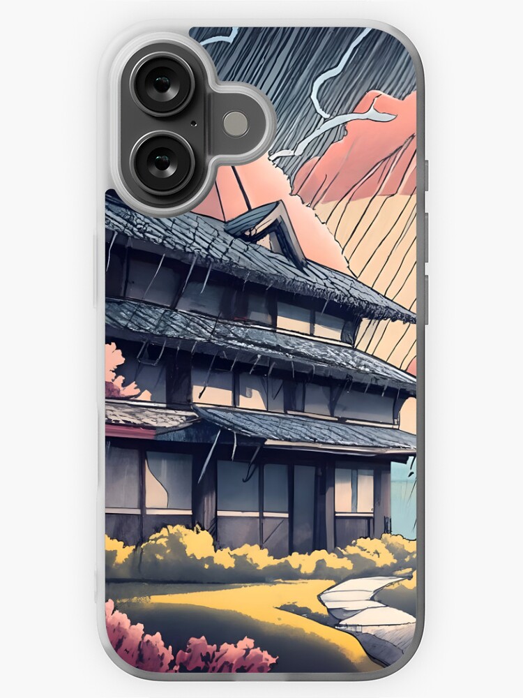 Thumbnail 1 of 5, iPhone Case, Old abandoned Traditional Japanese house Minka, minimalistic ink drawing style designed and sold by Patricks-Art.