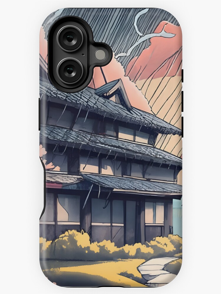 Thumbnail 1 of 4, iPhone Case, Old abandoned Traditional Japanese house Minka, minimalistic ink drawing style designed and sold by Patricks-Art.