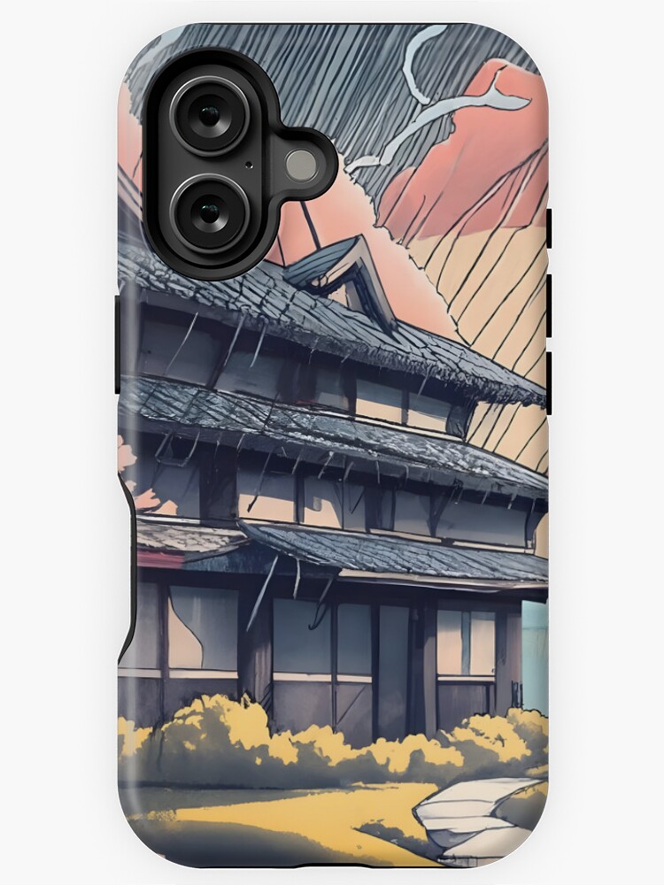 Thumbnail 1 of 4, iPhone Case, Old abandoned Traditional Japanese house Minka, minimalistic ink drawing style designed and sold by Patricks-Art.