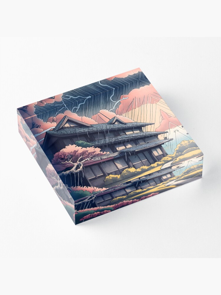 Thumbnail 3 of 5, Acrylic Block, Old abandoned Traditional Japanese house Minka, minimalistic ink drawing style designed and sold by Patricks-Art.